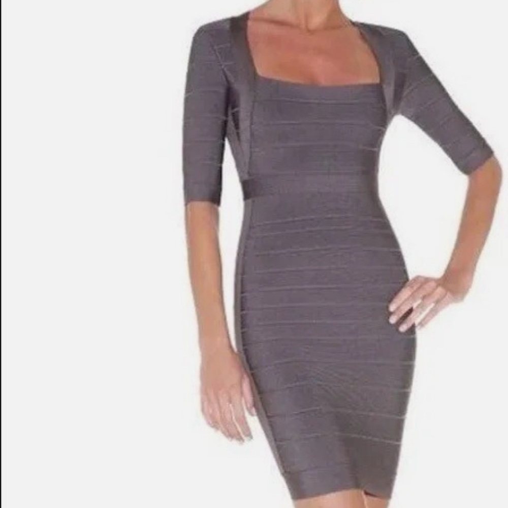 Herve Leger Gray Ribbed Bodycon Dress